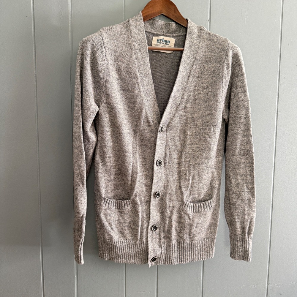 Urban Pipeline Mens Medium Gray Heathered V-Neck Button Front Cardigan Sweater